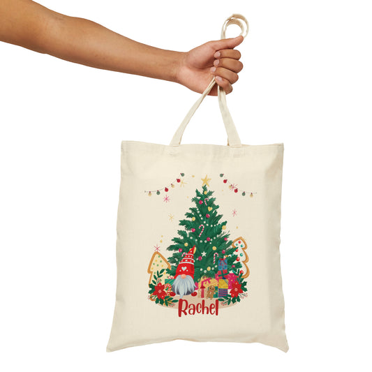 Personalized Christmas Gnome Cotton Canvas Tote Bag