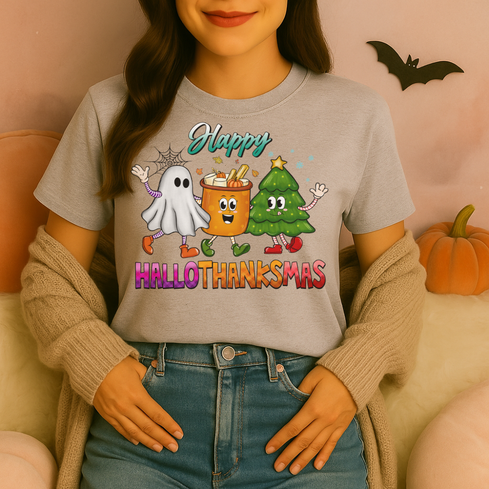 Ghost Christmas Tree Happy HalloThanksMas T-shirt