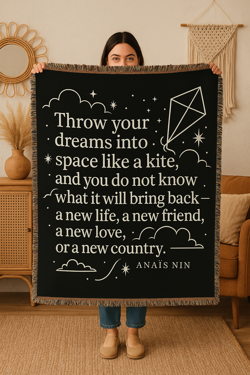 Cozy Woven Blanket with Inspirational Quote, Throw Blanket, Home Decor, Gift for All Occasions
