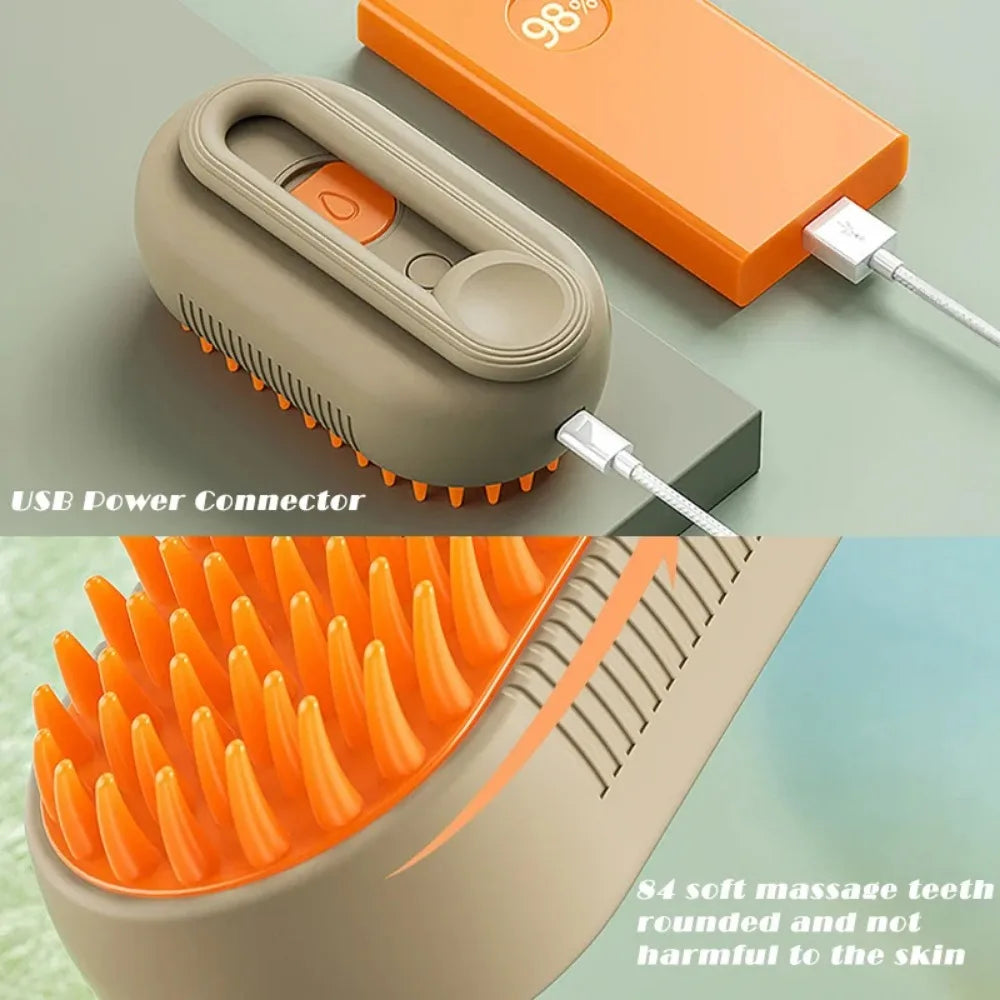 3-in-1 Electric Pet Grooming Steam Brush β Massage, Shedding & Spraying Tool