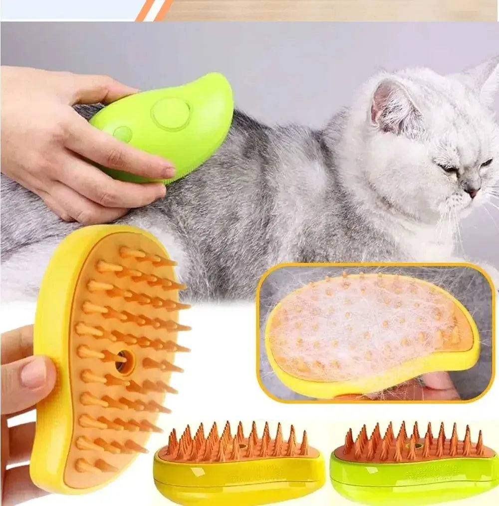 3-in-1 Electric Pet Grooming Steam Brush β Massage, Shedding & Spraying Tool