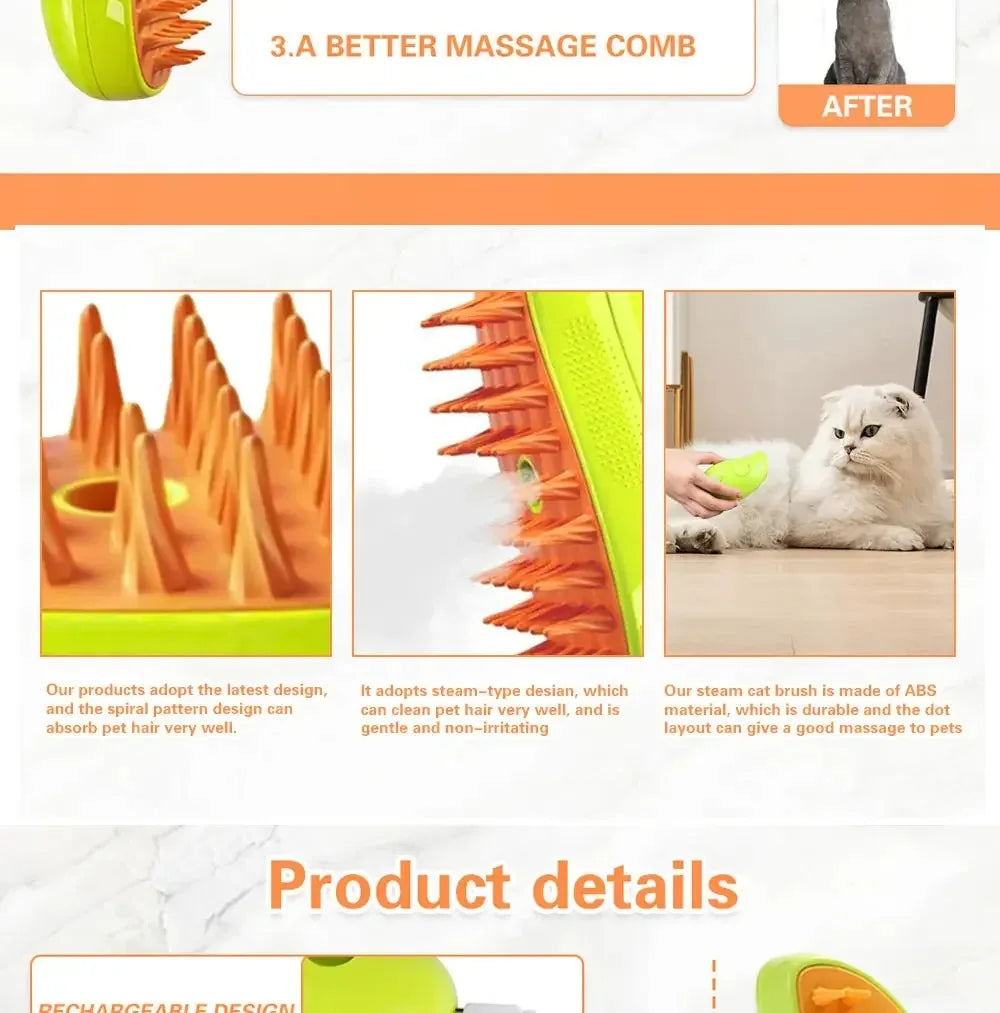3-in-1 Electric Pet Grooming Steam Brush β Massage, Shedding & Spraying Tool