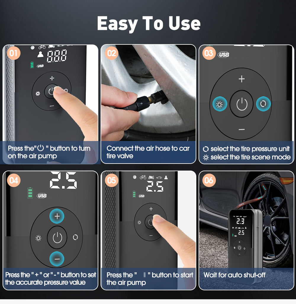 Rechargeable Tire Inflator β Digital Cordless Air Pump for Cars & Bikes