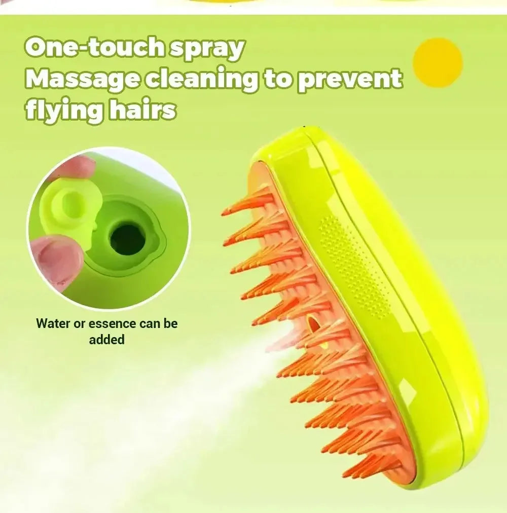 3-in-1 Electric Pet Grooming Steam Brush β Massage, Shedding & Spraying Tool