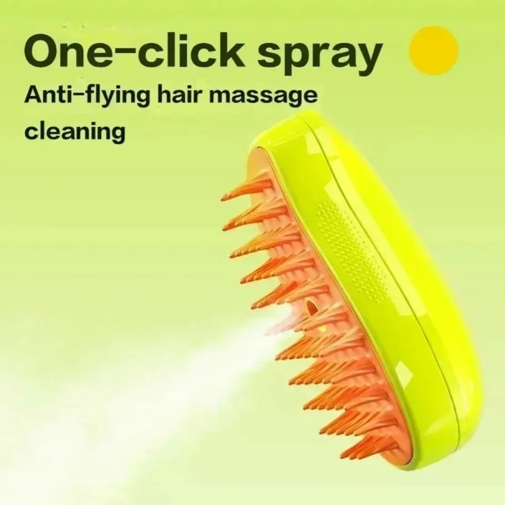 3-in-1 Electric Pet Grooming Steam Brush β Massage, Shedding & Spraying Tool