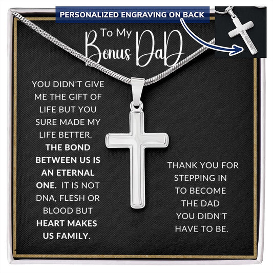 To My Bonus Dad | Personalized Cross Necklace