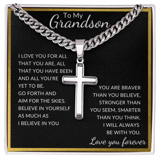 To My Grandson - Cuban Chain with Artisan Cross Necklace