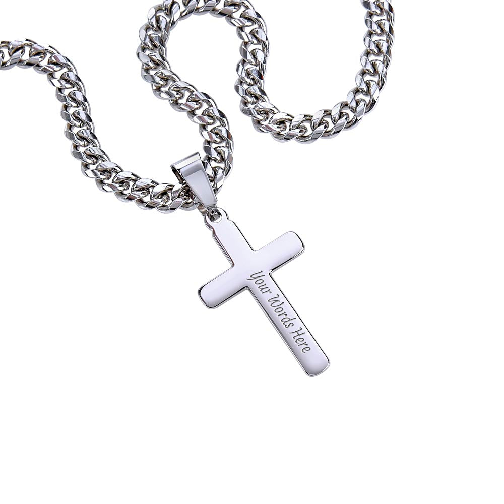 To My Son Cuban Chain with Artisan Cross Necklace