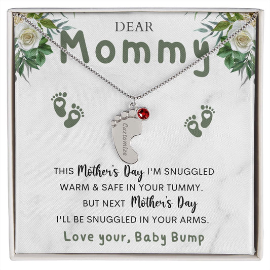 Dear Mommy | Custom Baby Feet Necklace with Birthstone