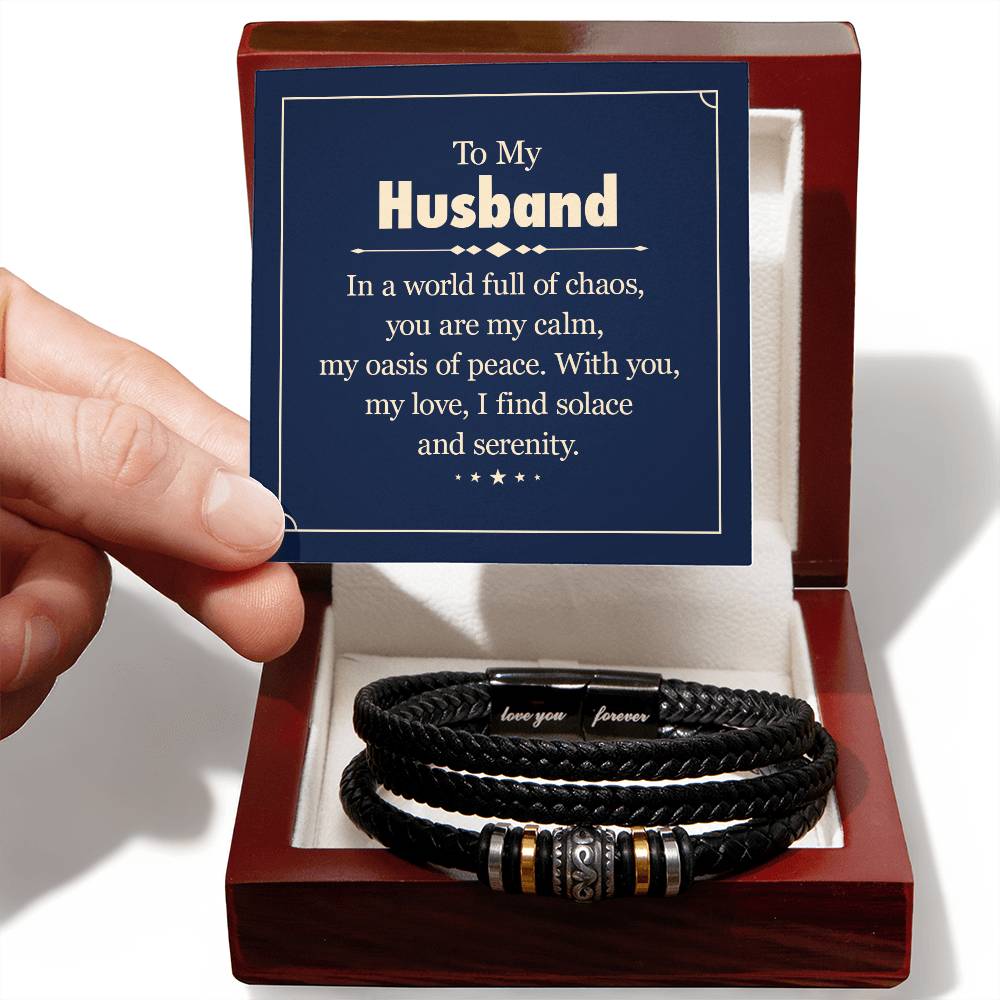To My Husband Forever Love Bracelet - Engraved Sentiment - Soulmate Gift - Stainless Steel & Vegan Leather - Thoughtful Anniversary Present