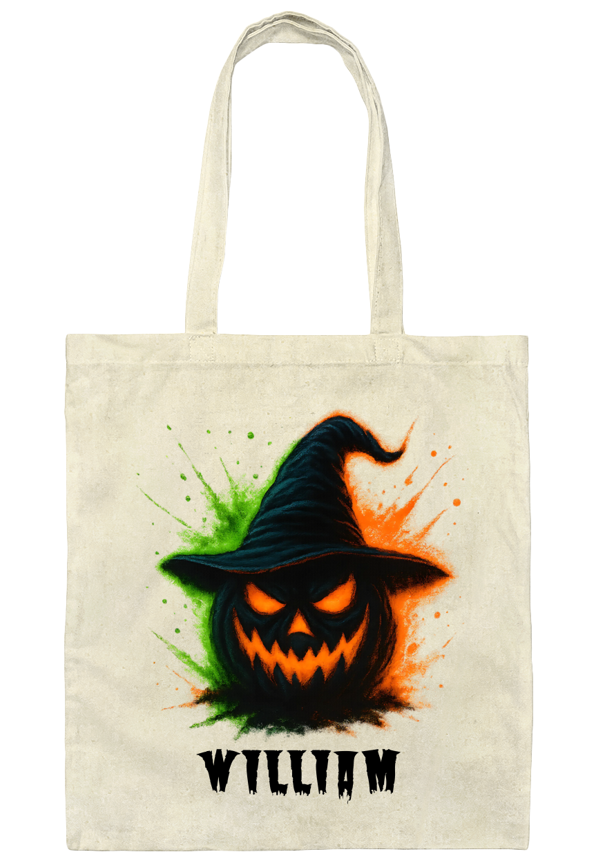 Custom Halloween Tote Bag – Spooky Pumpkin & Ghost Watercolor Design |Custom Name Tote
