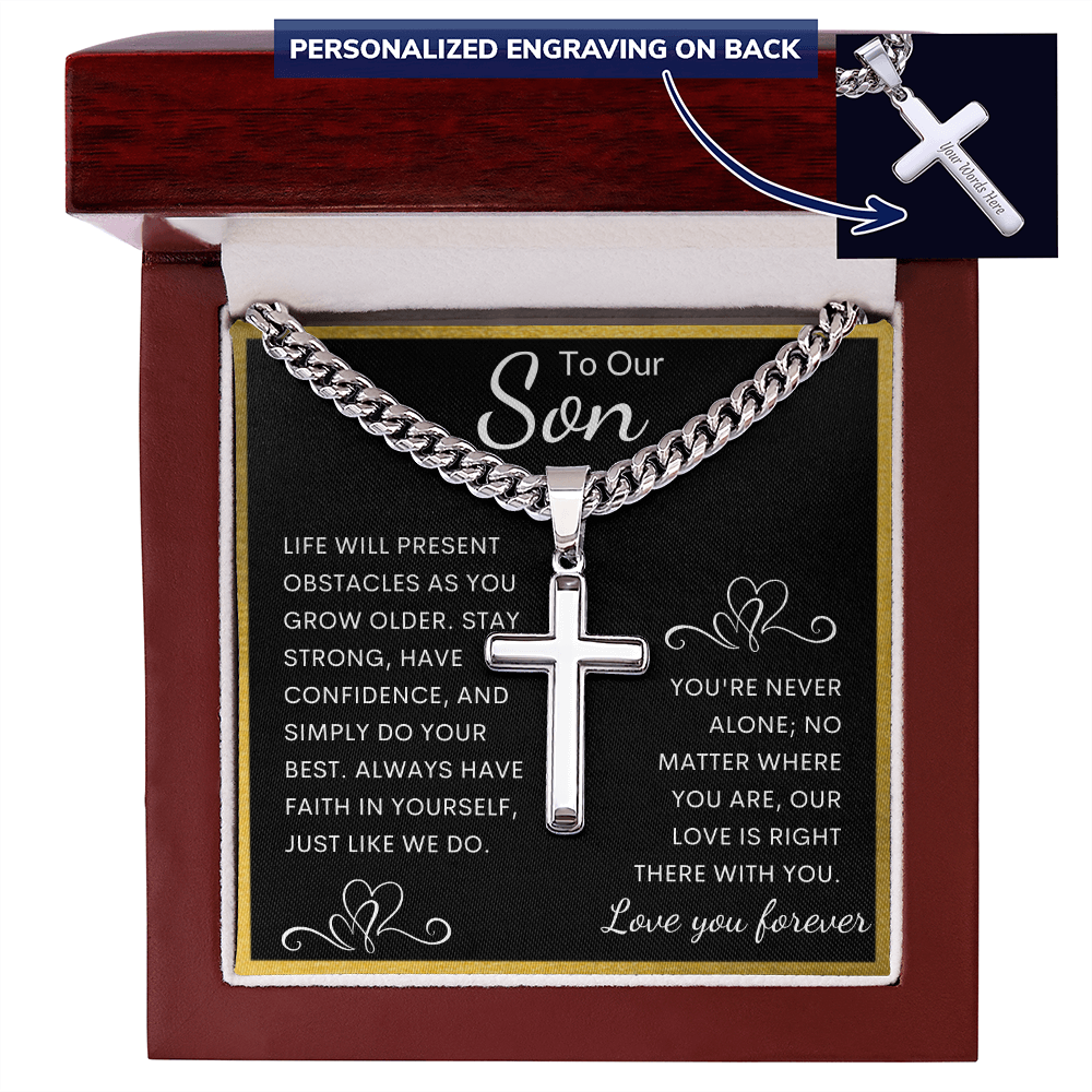 Gift for Son Personalized Cross with Cuban Link Chain