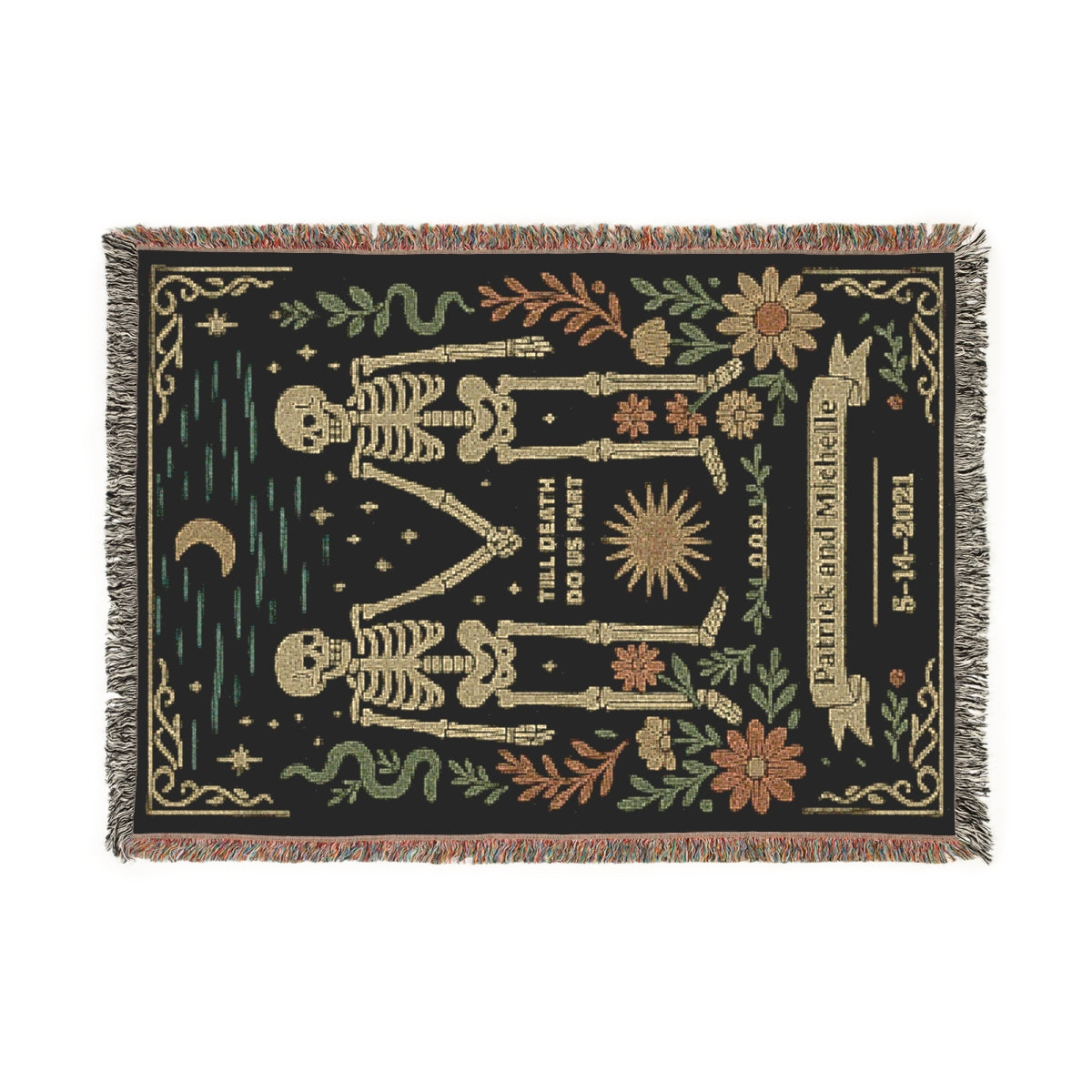 Skeleton Couple Blanket 'Til Death do us Part' Woven Tapestry