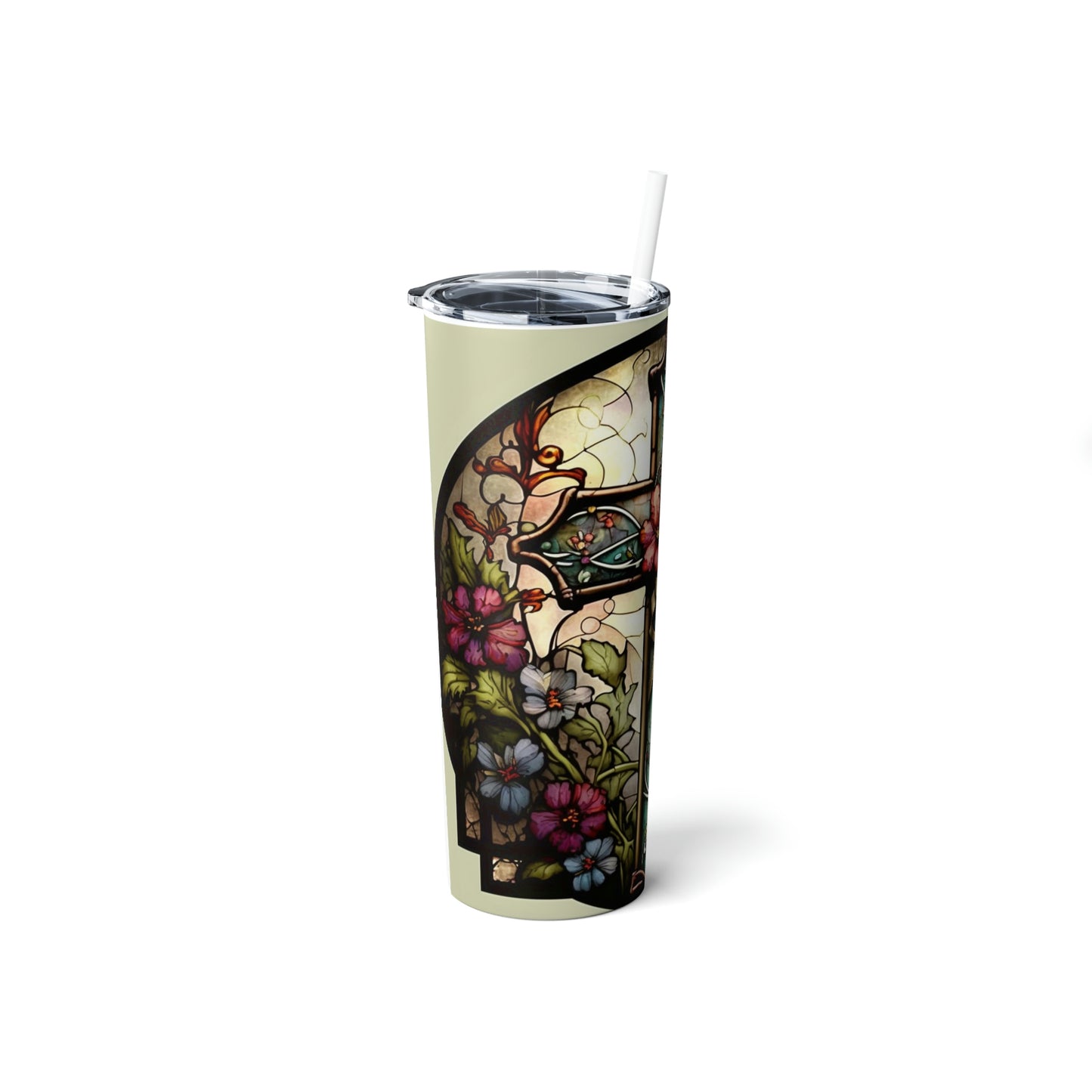 Cross-Stained Skinny Steel Tumbler with Straw, 20oz