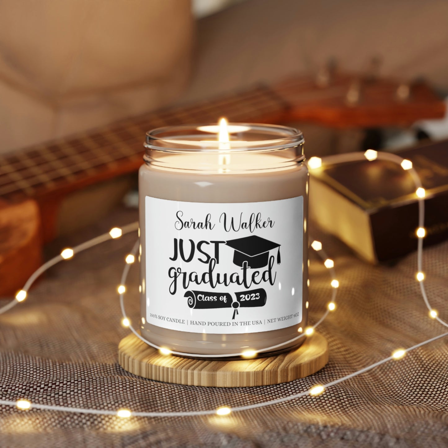 Personalized Name Just Graduated Scented Candles, 9oz | College Graduation, High School Grad