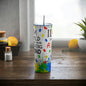 I Love Autism Skinny Steel Tumbler with Straw, 20oz