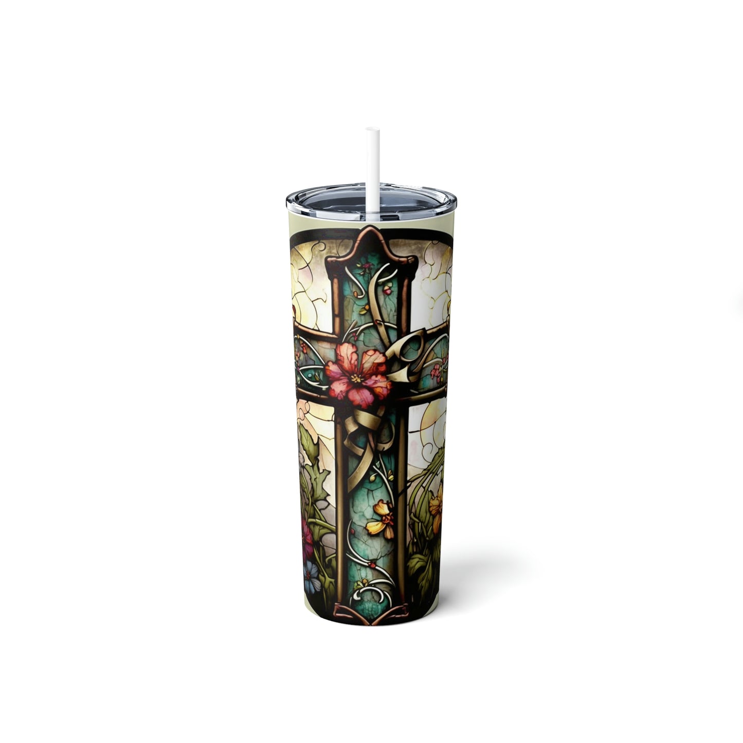Cross-Stained Skinny Steel Tumbler with Straw, 20oz