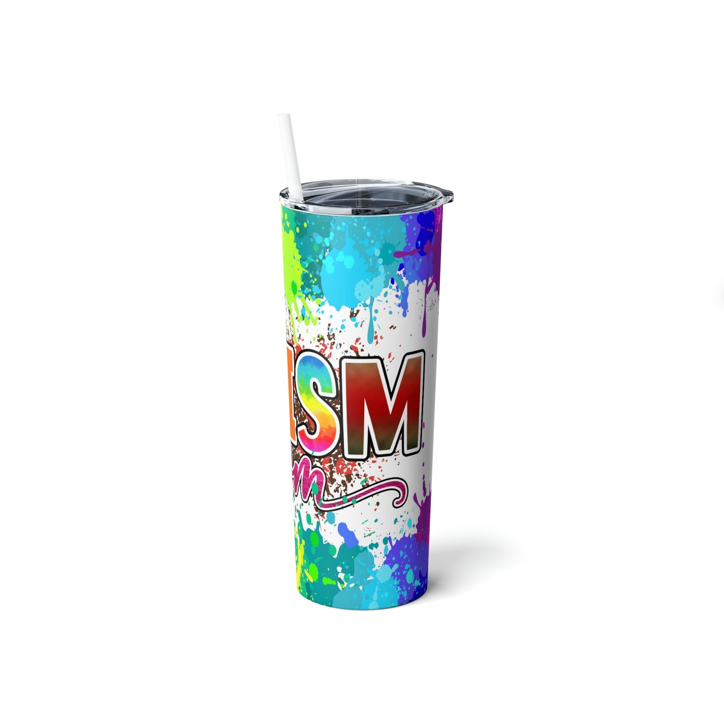 Autism Mom Skinny Steel Tumbler with Straw, 20oz