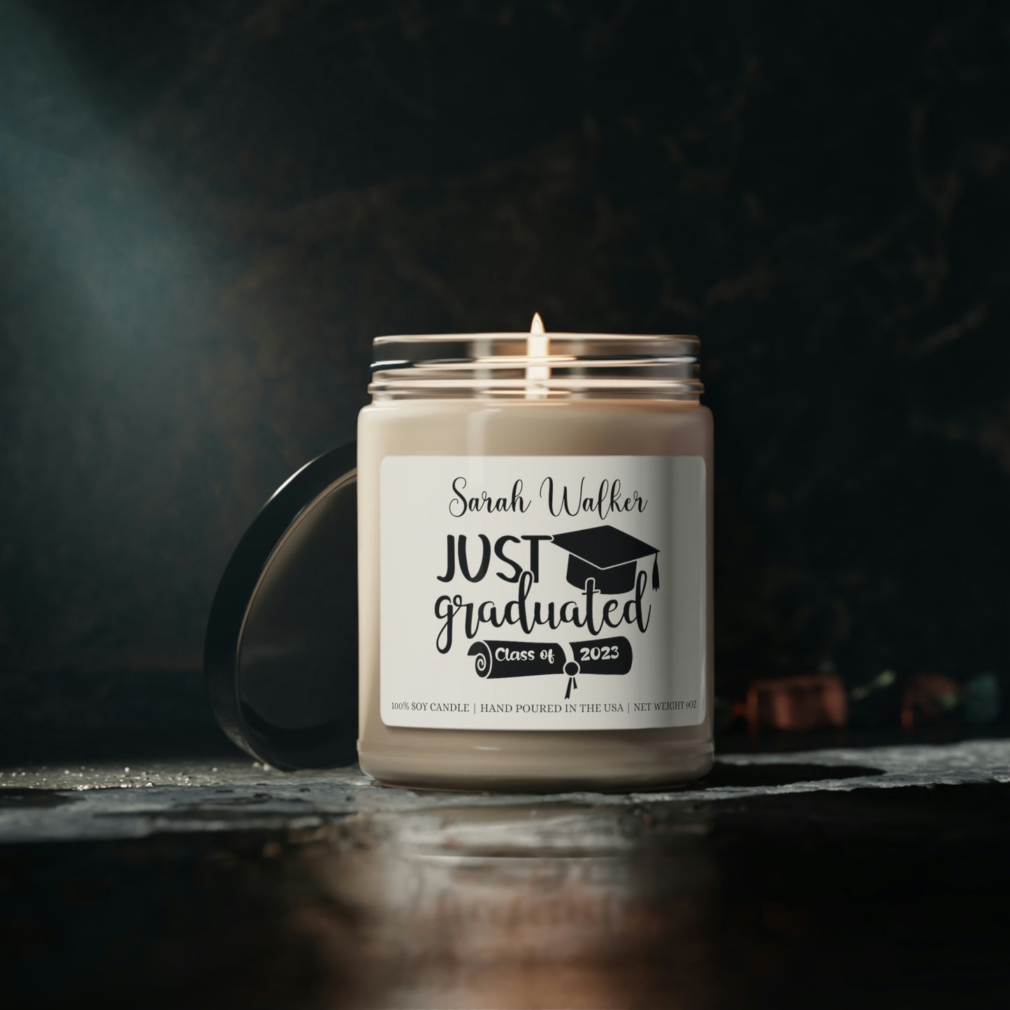 Personalized Name Just Graduated Scented Candles, 9oz | College Graduation, High School Grad