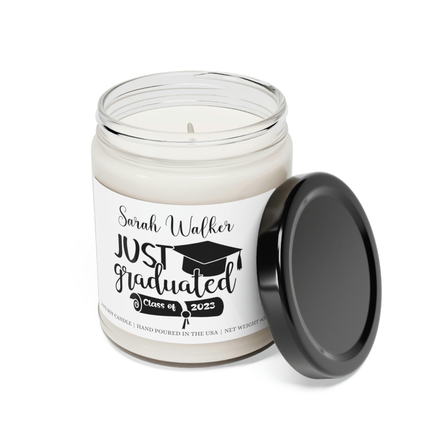 Personalized Name Just Graduated Scented Candles, 9oz | College Graduation, High School Grad