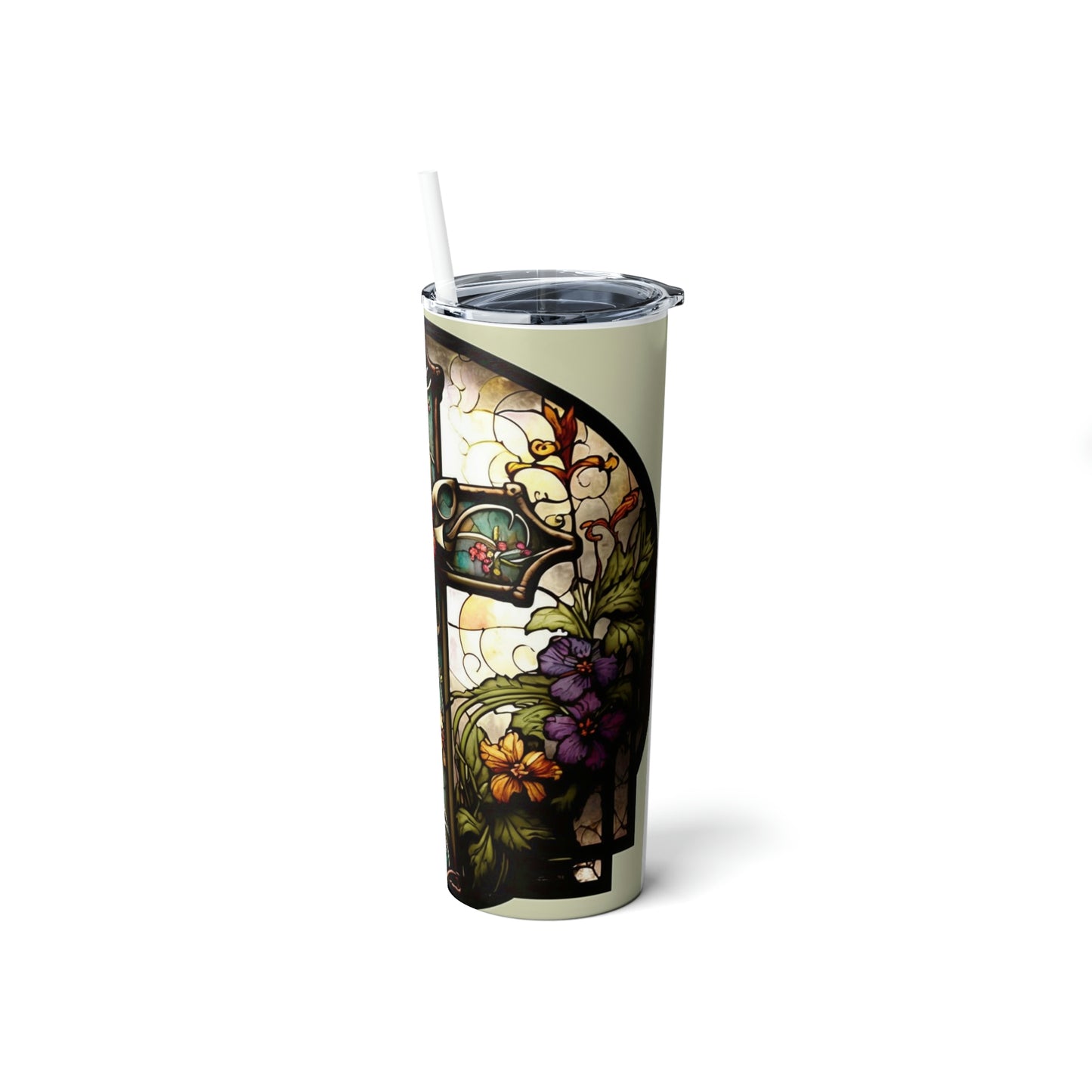 Cross-Stained Skinny Steel Tumbler with Straw, 20oz
