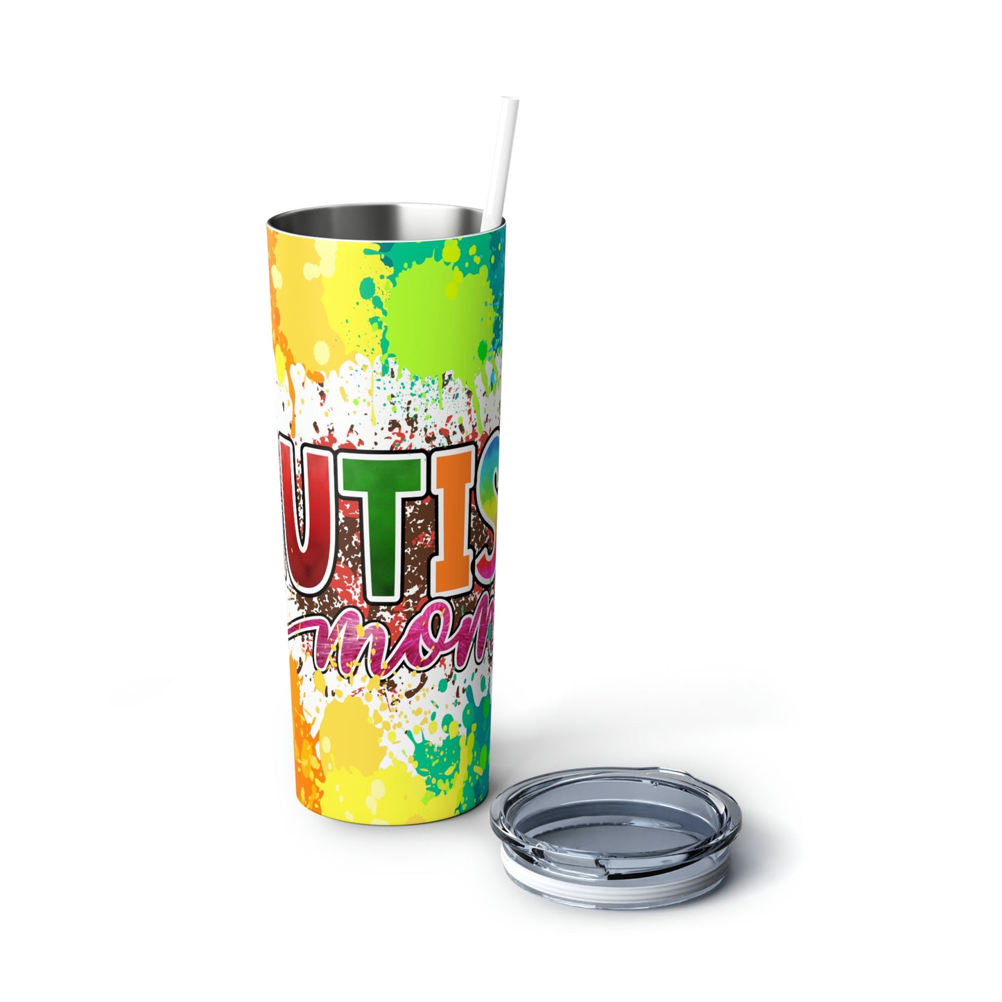 Autism Mom Skinny Steel Tumbler with Straw, 20oz