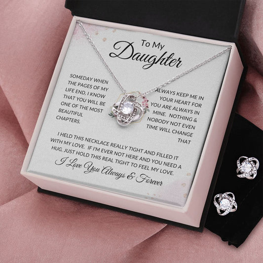 To My Daughter | Love Knot Earring & Necklace Set | Always Keep Me In Your Heart