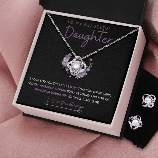 To My Beautiful Daughter | Love Knot Earring & Necklace Set | Precious Daughter