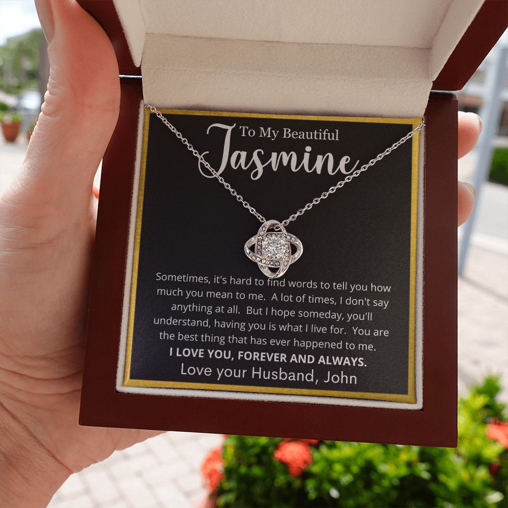 Personalized Name To My Beautiful Jasmine | Love Knot Necklace