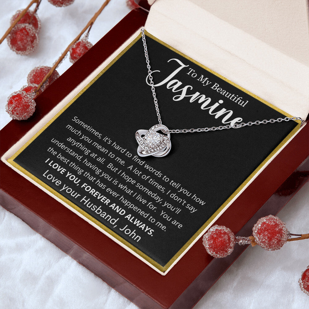 Personalized Name To My Beautiful Jasmine | Love Knot Necklace