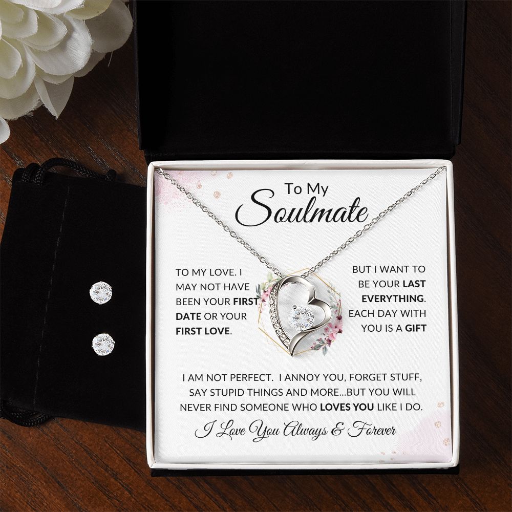 To My Soulmate | Forever Love Necklace + Clear CZ Earrings | First Date First Kiss