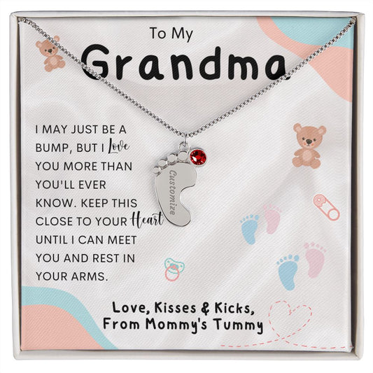 To My Grandma | Custom Baby Feet Necklace with Birthstone