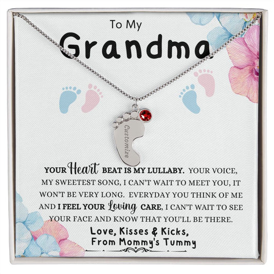 To My Grandma | Custom Baby Feet Necklace with Birthstone