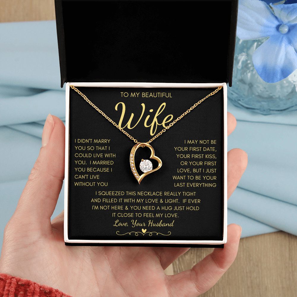To My Beautiful Wife | Forever Love Necklace Yellow Gold Finish | My Love & Light