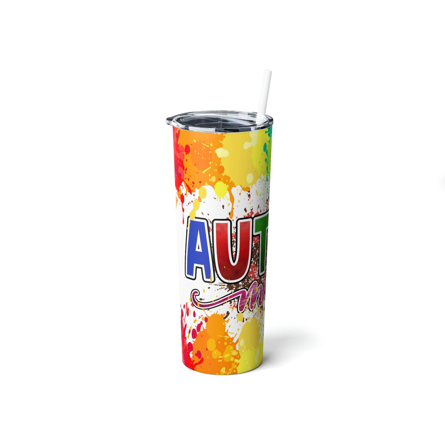 Autism Mom Skinny Steel Tumbler with Straw, 20oz