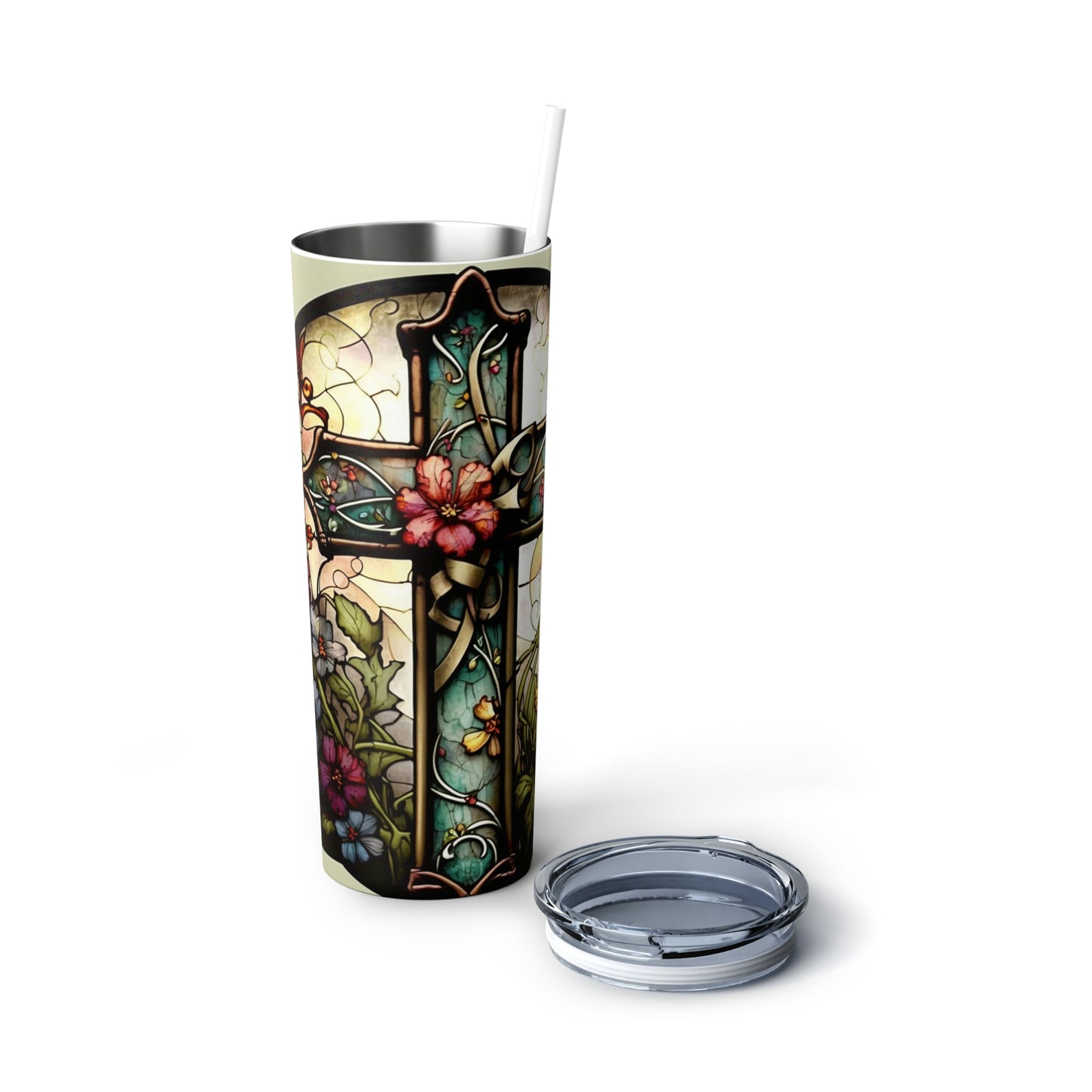 Cross-Stained Skinny Steel Tumbler with Straw, 20oz
