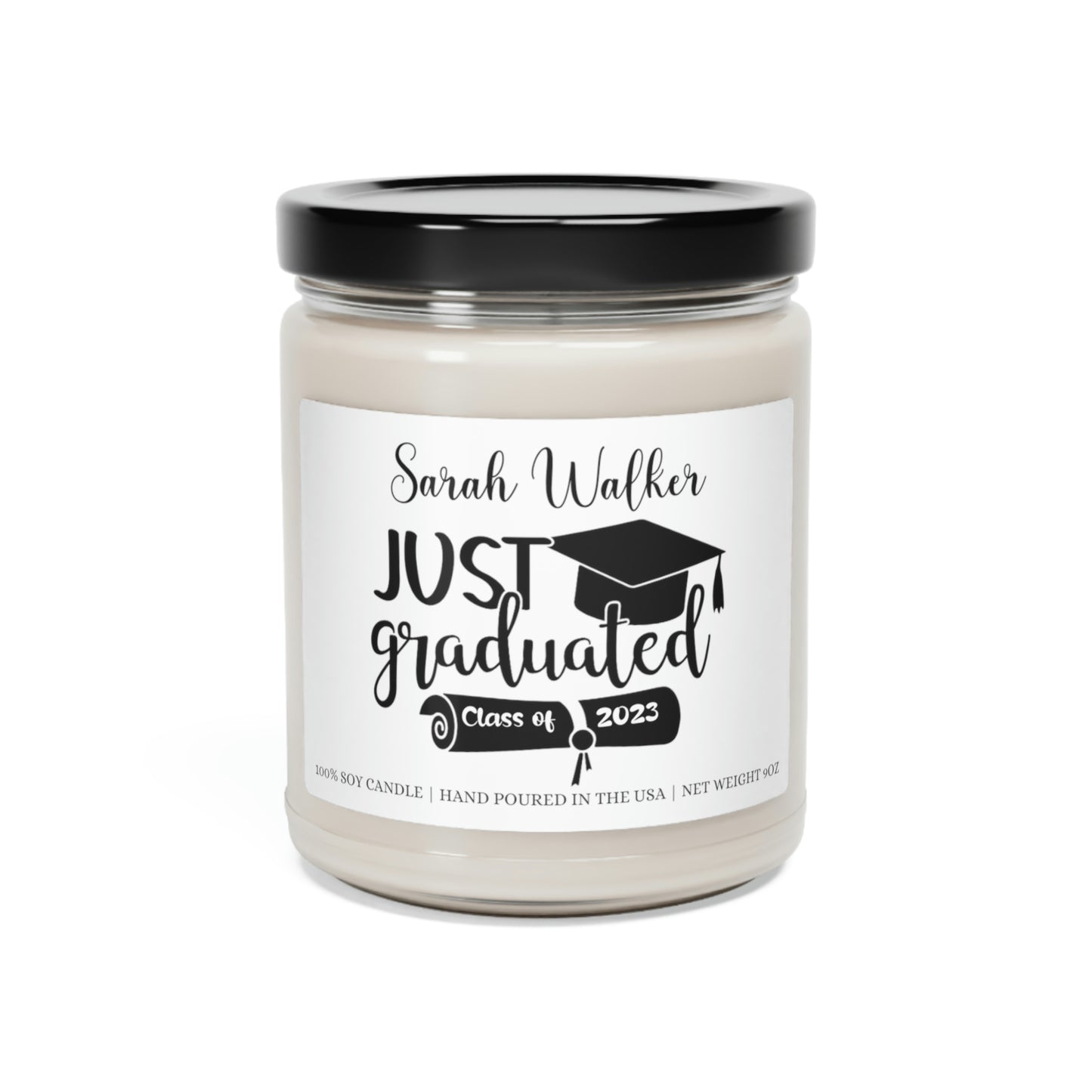 Personalized Name Just Graduated Scented Candles, 9oz | College Graduation, High School Grad