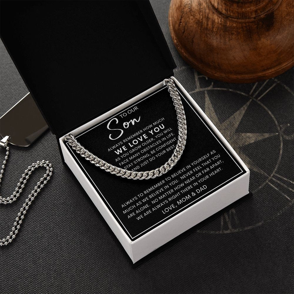 To Our Son | Cuban Link Chain To Our Son Bracelet, Son Birthday Gift, Gift To Our Son,Gifts For Him Gift for Son from Mom,To My Son Necklace