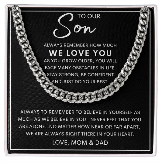 To Our Son | Cuban Link Chain To Our Son Bracelet, Son Birthday Gift, Gift To Our Son,Gifts For Him Gift for Son from Mom,To My Son Necklace