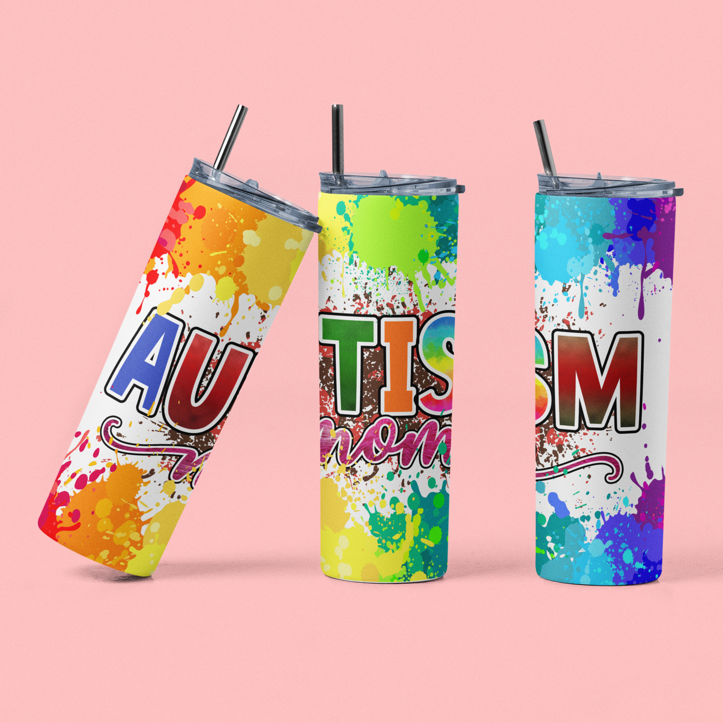 Autism Mom Skinny Steel Tumbler with Straw, 20oz