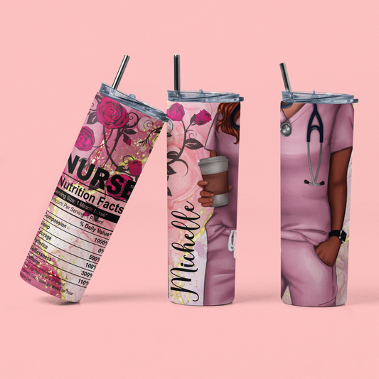Personalize Nurse Skinny Steel Tumbler with Straw, 20oz | Tumbler with Straw,Stethoscope,Nurse Gift,Nurse Assistant