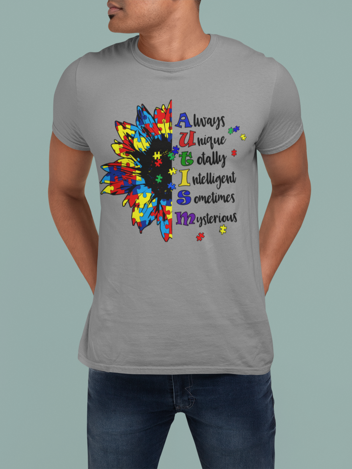 Autism with half Sunflower T-Shirt
