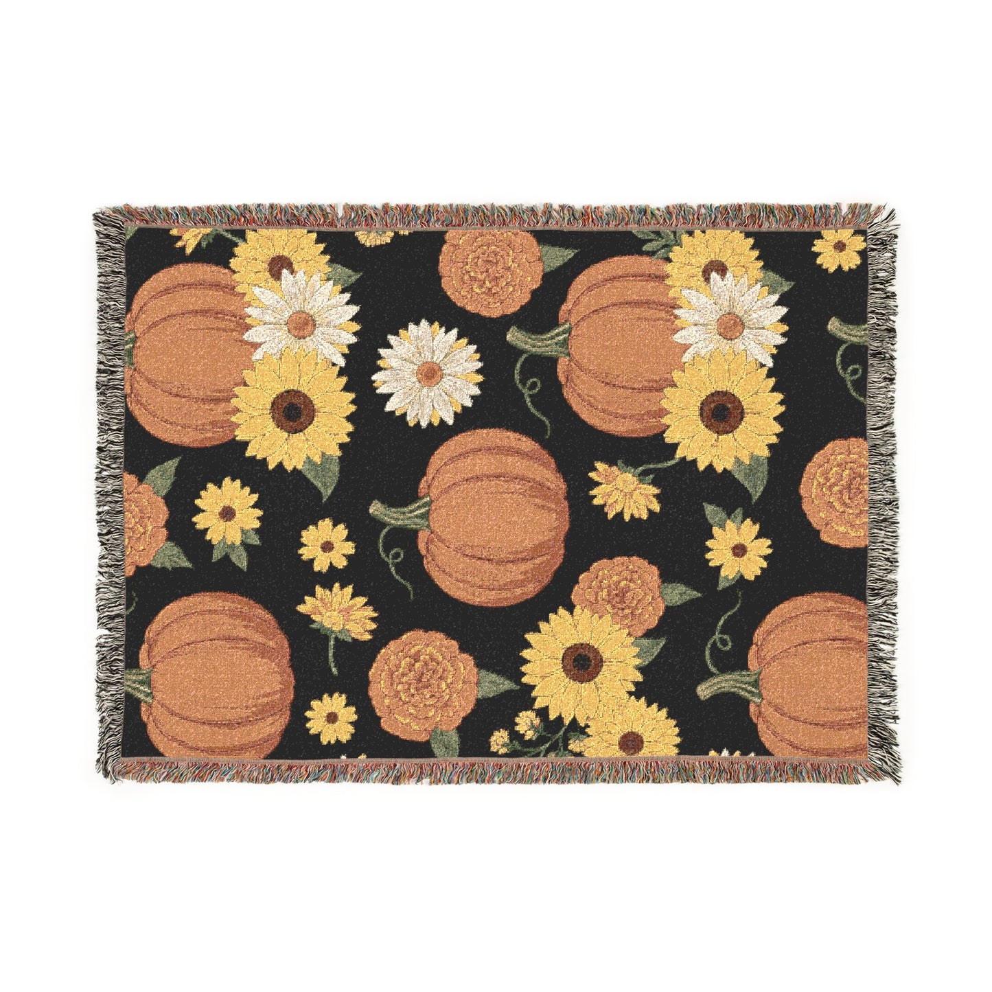Fall Floral Throw Blanket, Autumn Leaves Woven Blanket, Retro Halloween Decor