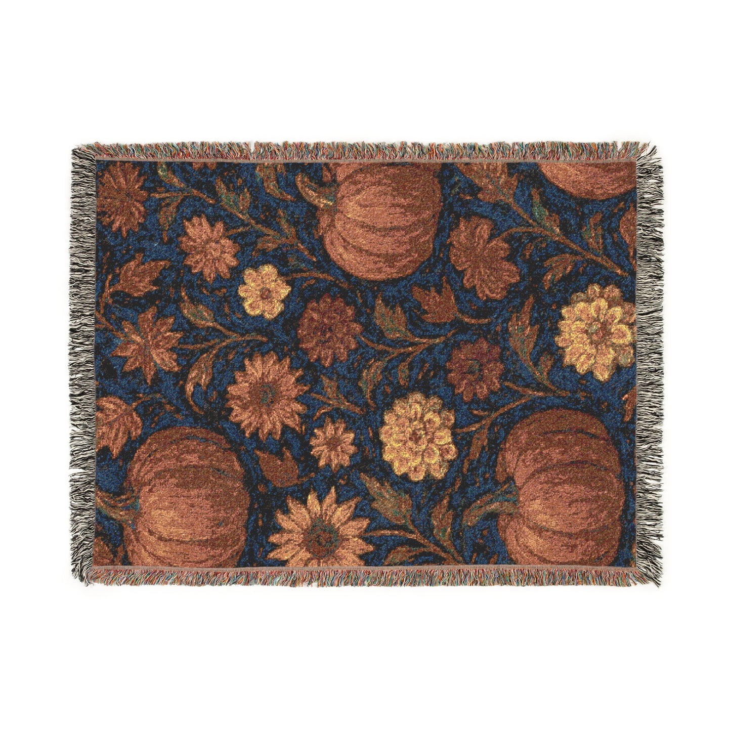Fall Floral Throw Blanket, Autumn leaves Woven Blanket, Retro Halloween Decor, Cozy Couch or Reading Nook Blanket