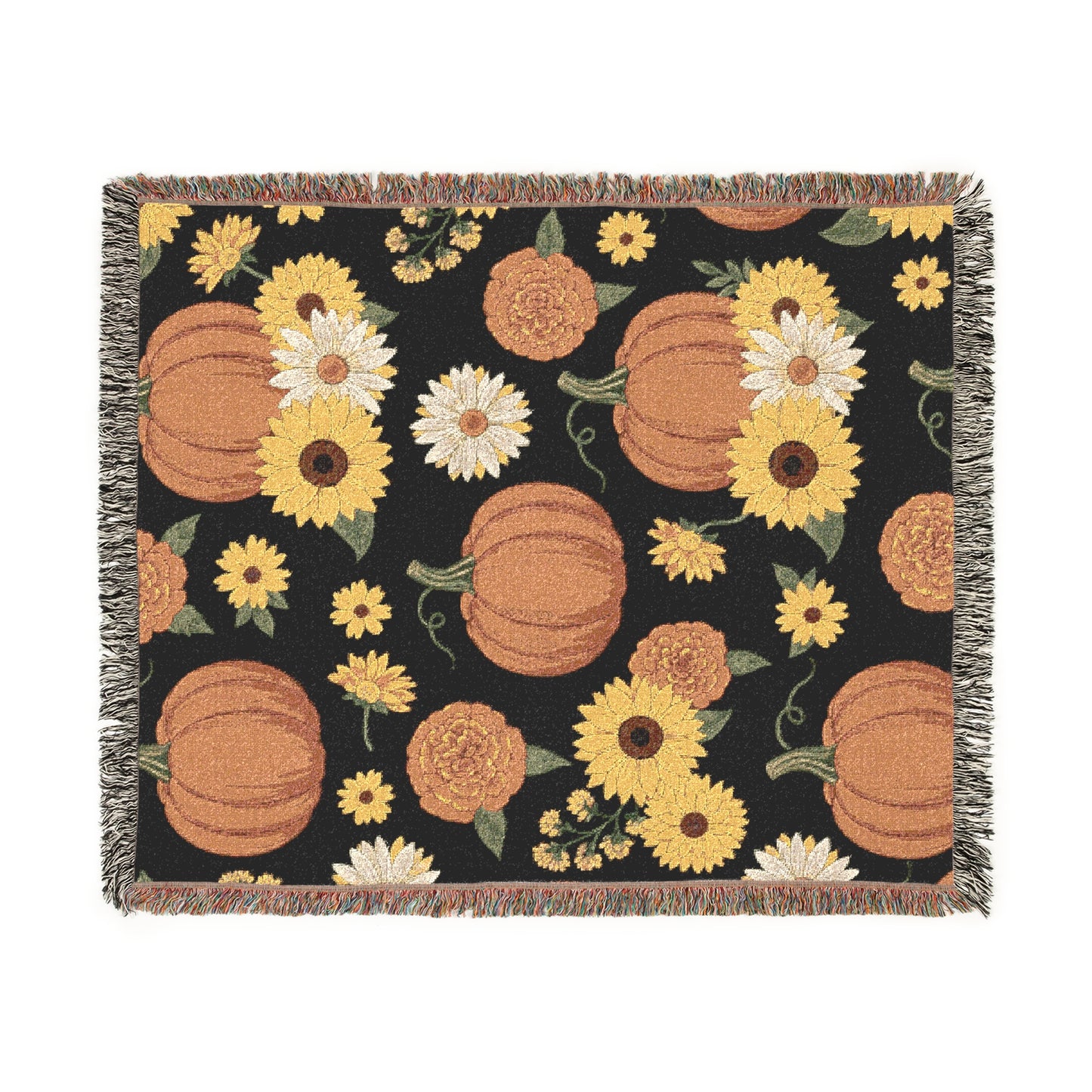 Fall Floral Throw Blanket, Autumn Leaves Woven Blanket, Retro Halloween Decor