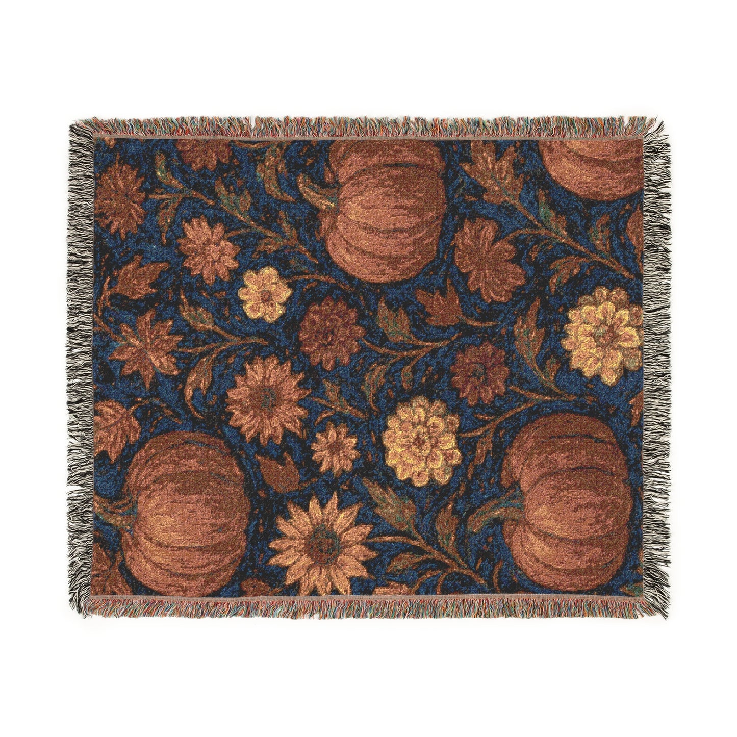 Fall Floral Throw Blanket, Autumn leaves Woven Blanket, Retro Halloween Decor, Cozy Couch or Reading Nook Blanket