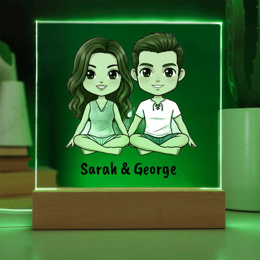 Personalized Couple Acrylic Plaque | Custom Chibi Style | Anniversary Gift