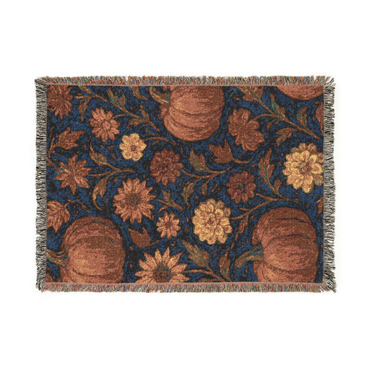 Fall Floral Throw Blanket, Autumn leaves Woven Blanket, Retro Halloween Decor, Cozy Couch or Reading Nook Blanket