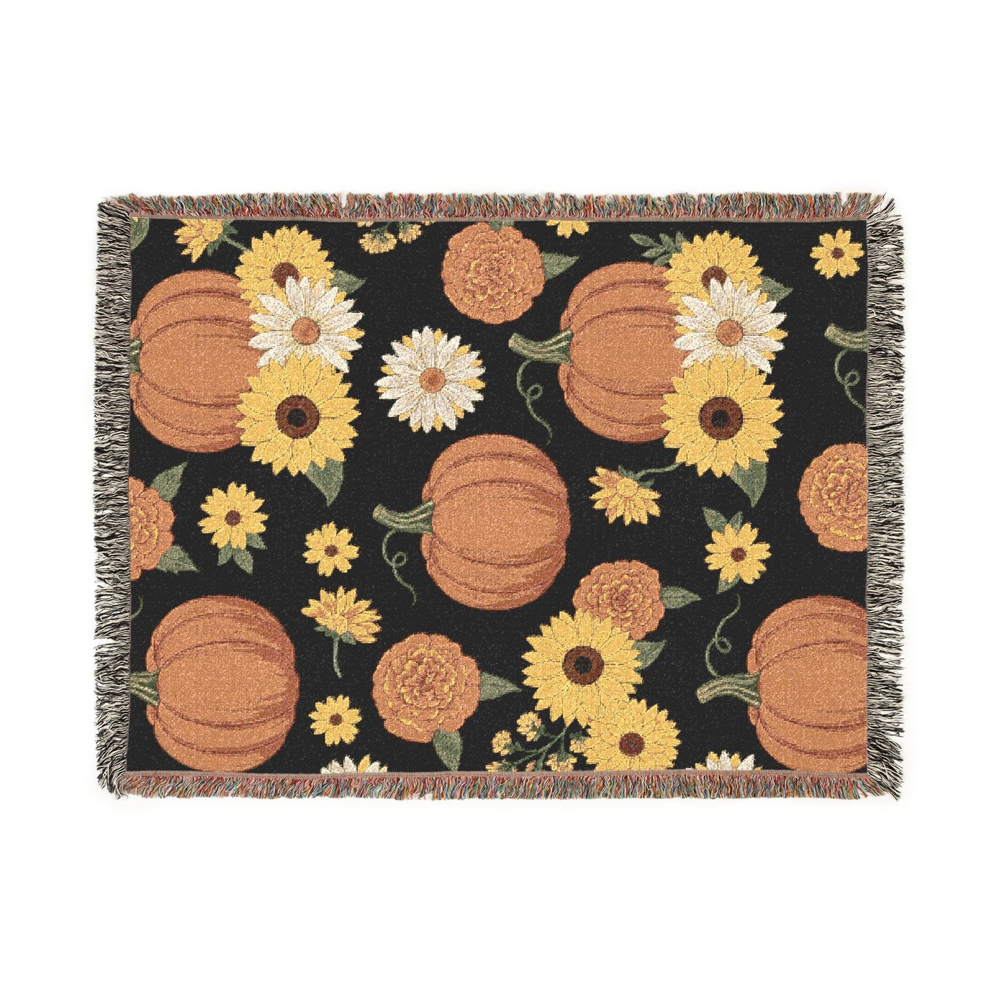 Fall Floral Throw Blanket, Autumn Leaves Woven Blanket, Retro Halloween Decor