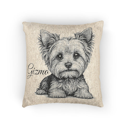 Throw Pillow - Handcrafted Yorkie Portrait Woven Pillow with Name